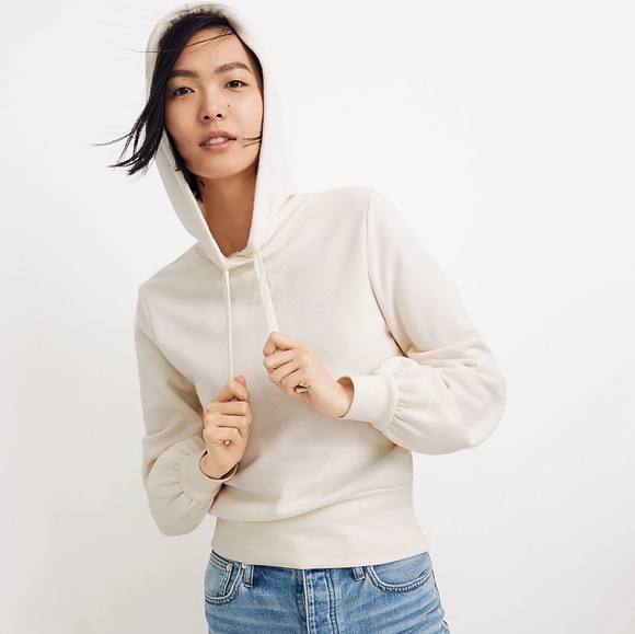 Madewell Bubble-Sleeve Hoodie Crop Sweatshirt - Picture 3 of 8